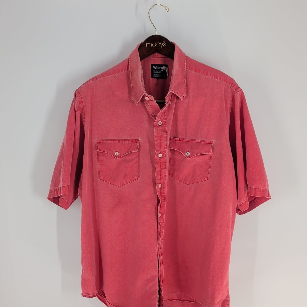 Vintage Wrangler Regular Fit Cowboy Cut Western Button-Up‎ Shirt Salmon Size XL